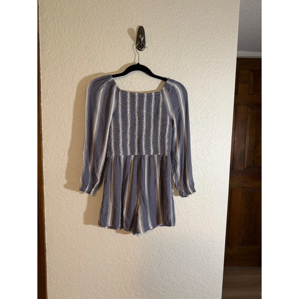 Justice Romper Blue 12 Kids Striped Smocked Long Sleeve Boho Casual Shortie